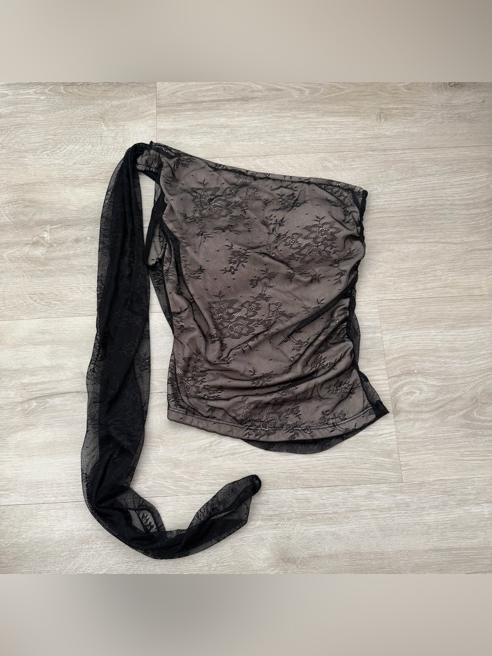 Black Lace Handmade Scarf One Shoulder Top Floral